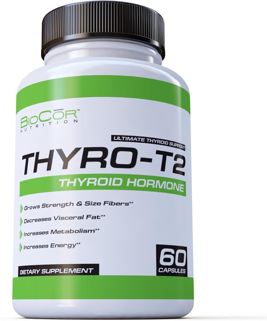 BioCor Nutrition Thyro-T2 supplément de brûleur de graisse d'hormone thyroïde - stimuler le métabolisme et perdre du poids (60 capsules - 1 mois d'approvisionnement)