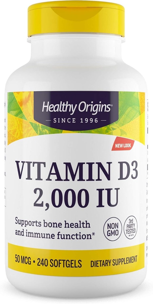 Origines saines Vitamine D3, 2000 UI, 240 Nombre