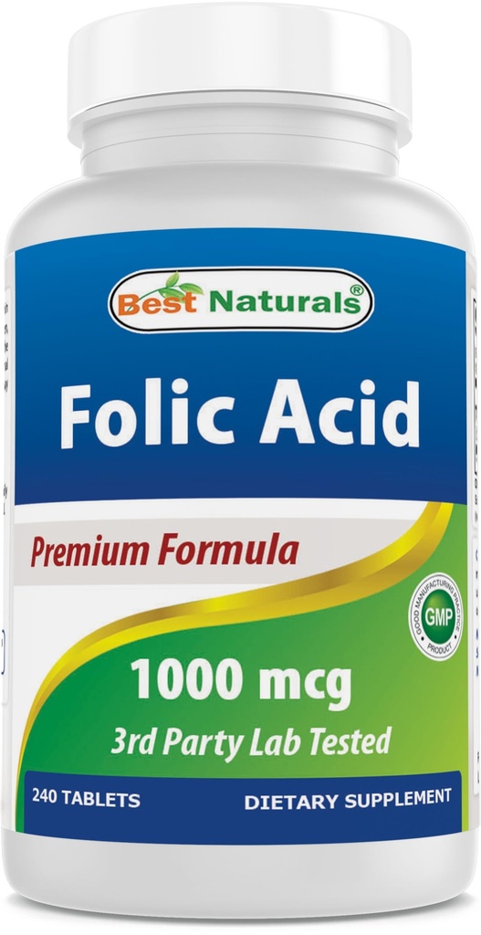 Meilleur acide folique naturel 1000 mcg (vitamine B9), 240 comprimés