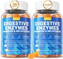 Enzymes digestifs avec des gommes probiotiques, des multivitamines, du calcium, du magnésium - Toutes les 24 enzymes essentielles à croquer - Papaya, Lipase, Amylase, Bromelain - Découper les glucides, protéines, graisses, 2Packs