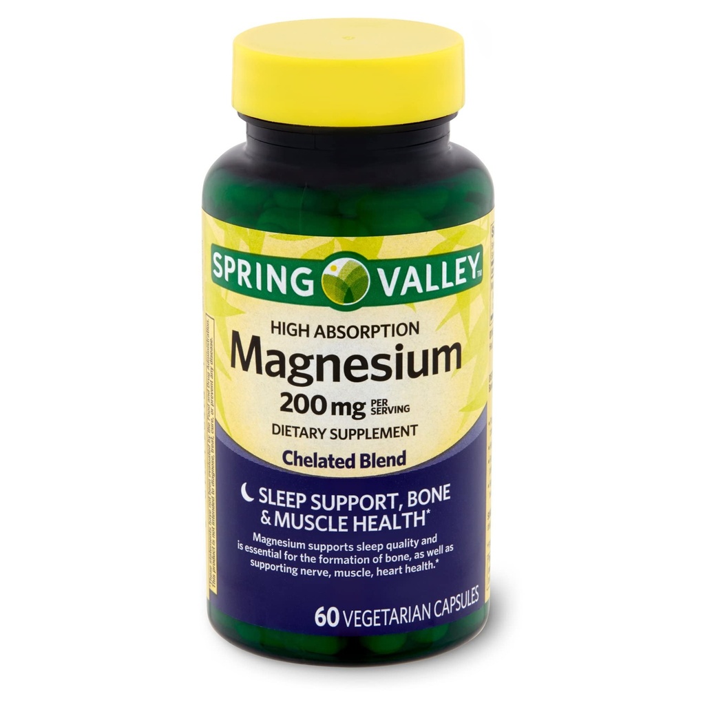 Spring Valley High Absorption Magnesium 200 mg Sleep Support 60 Capsules + Your Vitamin Guide