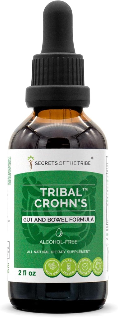 Extrait d'herbe de Tribal Crohn sans alcool, Teinture, Glycérite Slippery Elm, Persil, Marshmallow, Turmeric, Frankencens, Thé vert. Gut et Bowel Formule 2 oz