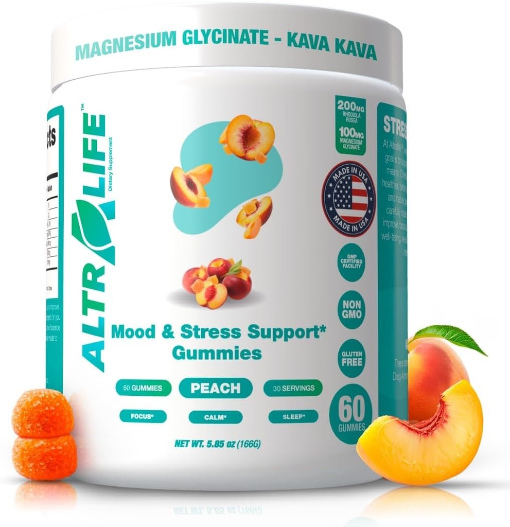 Kava Kava Gummies - Supplément anti-stress avec Magnésium Glycinate, Rhodiola Rosea, Saint Basilic - 30 portions pour l'humeur calme, Focus & Sleep Support - Suppléments Cortisol pour les femmes et les hommes