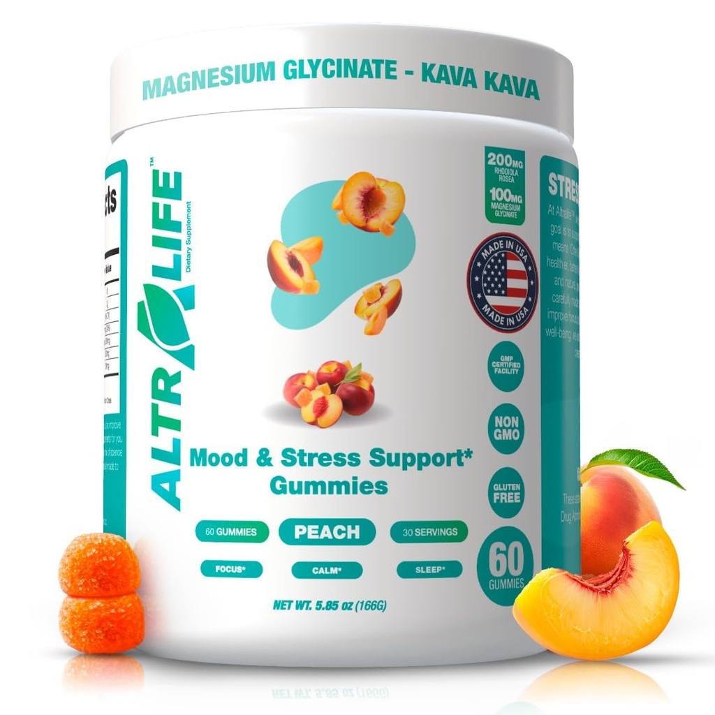 Kava Kava Gummies - Supplément anti-stress avec Magnésium Glycinate, Rhodiola Rosea, Saint Basilic - 30 portions pour l'humeur calme, Focus & Sleep Support - Suppléments Cortisol pour les femmes et les hommes