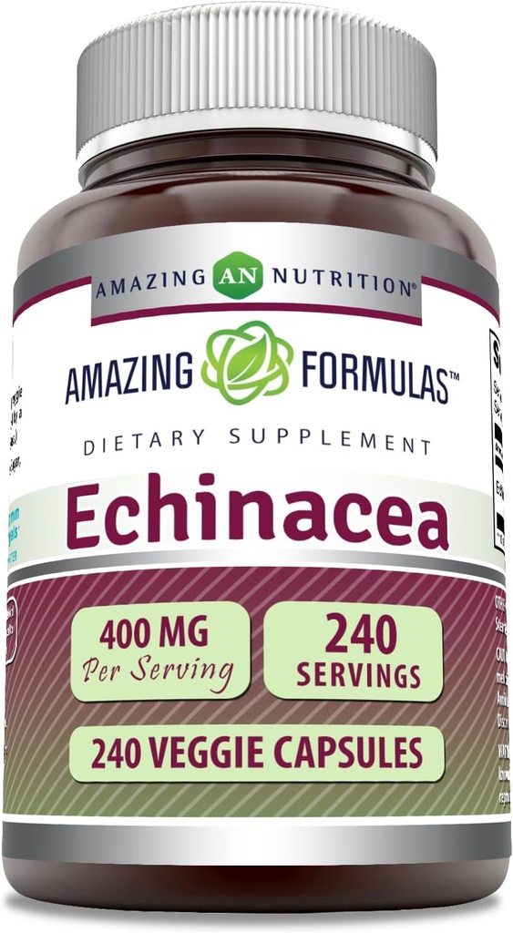 Formules étonnantes Supplément Echinacea de 400 Mg par portion de 240 Capsules Veggies de 250 mg de Gluten-Free