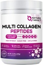 NATURE TARGET Multi collagène Peptides Poudre - Type I, II, III, V, X - Peptides de collagène hydrolysés à l'acide hyaluronique vitamine C, supporte les ongles et articulations de cheveux de peau, gazon, non OGM, 35 portions