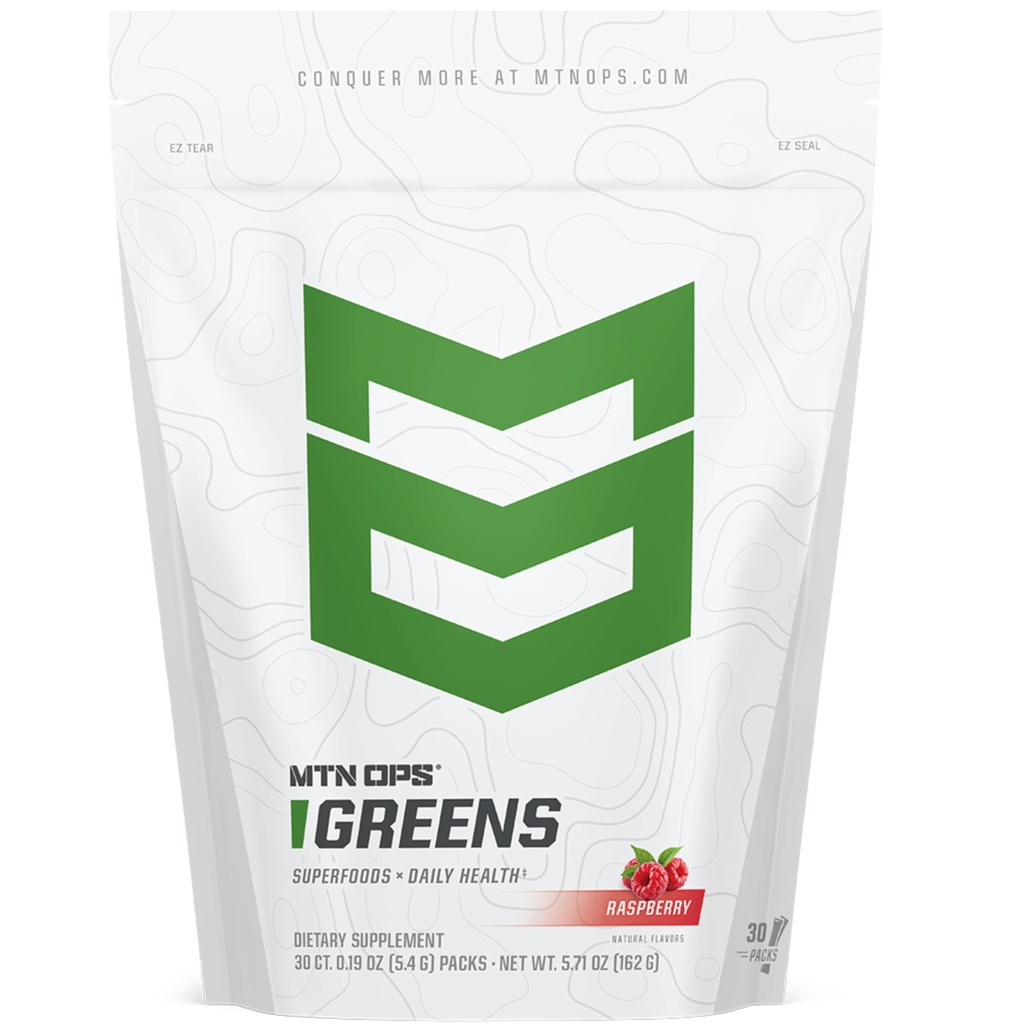 MTN OPS Super Greens Poudre de boisson quotidienne pour la santé et l'énergie – Digestive Health Support Blend boosted with Chlorophyll-Rich Greens.