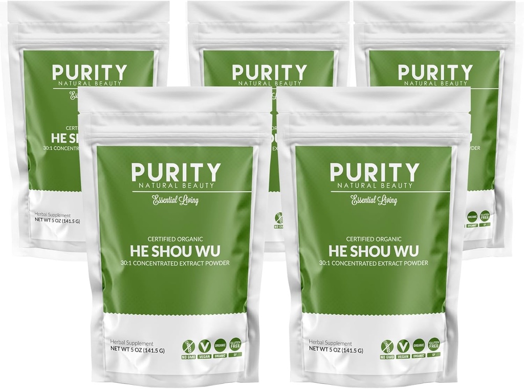Certified Organic He Shou Wu - Large 5oz Bag of 30:1 Concentrated-Fo-ti - Organic Foti Extract- Fo ti He Shou Wu Organic (Pack of 5-25 Ounces)