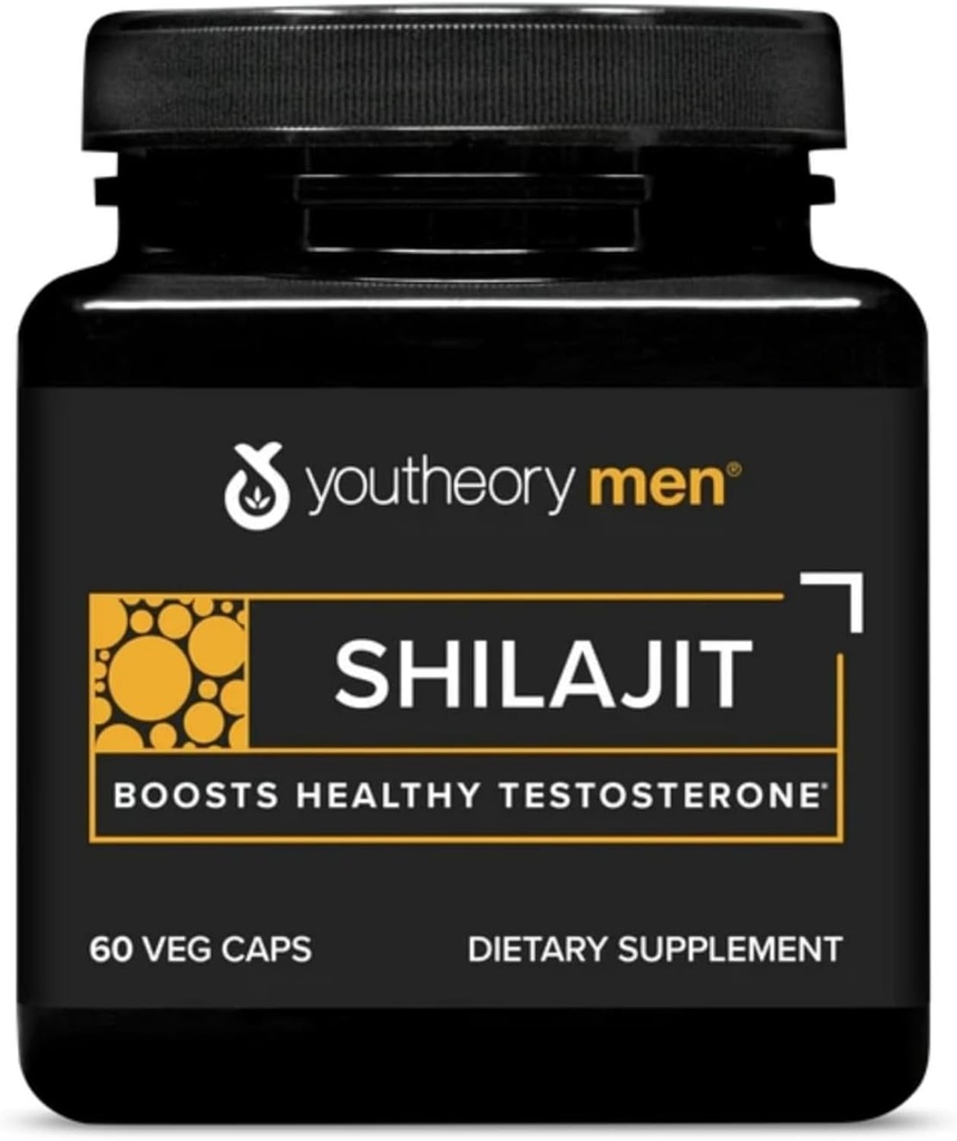 Youtheory Men's Shilajit - 250 mg Shilajit Capsules - Energy Supplement - Supports Stamina & Endurance* - Gluten, Dairy & Soy Free - 60 Veg Capsules