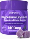 KINDNATURE Magnésium Glycinate & Citrate Gommies – Complexe de Magnésium Calme pour le sommeil, le stress, les crampes et la digestion – Supplément de Magnésium végétalien à croquer pour les femmes, les adolescents, les adultes – 60 Ct