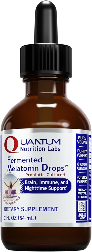 Quantum Nutrition Labs Fermented Melatonin gouttes - Melatonin liquide pour adultes, soutien de sommeil, fait avec des ingrédients biologiques, végétalien amical - 2 Fl Oz (54 portions)
