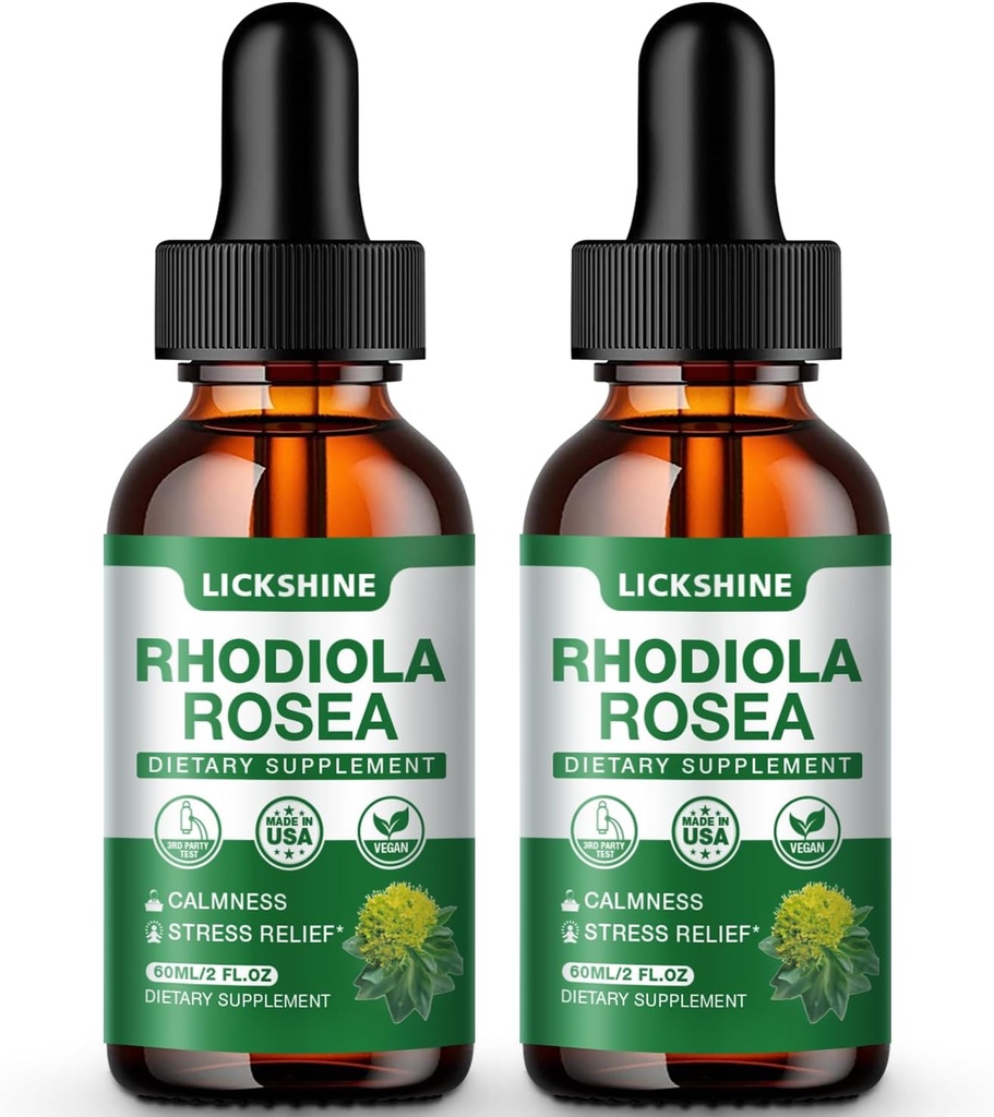 2 Pack 2000MG Rhodiola Rosea Tecture - Organic Natural Rhodiola Rosea Extrait de gouttes liquides Supplément pour le stress, l'humeur, l'énergie et le soutien du cerveau - Meilleure absorption, sans sucre 4 Fl Oz