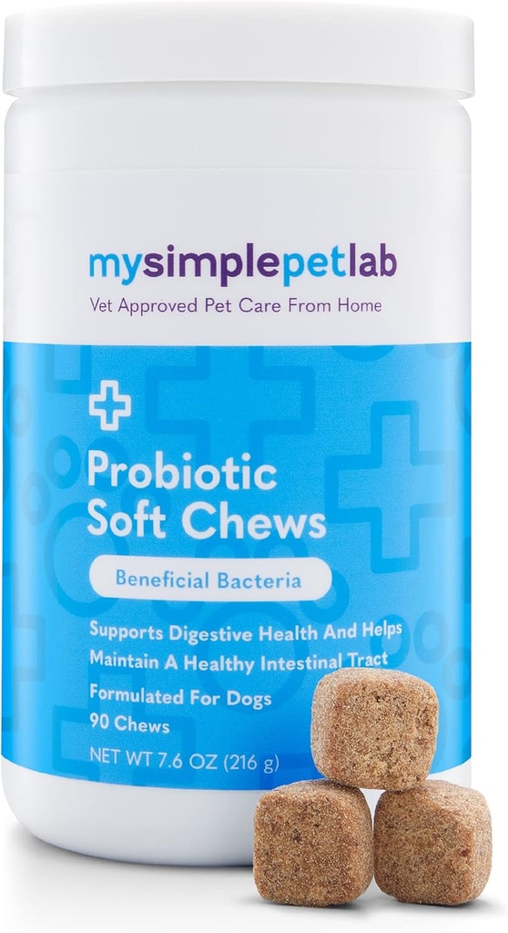 MySimplePetLab Probiotiques de chien, mélange de probiotiques 5-Strain, aliments pour animaux sains, soutient la santé digestive, la fonction de Gut, système immunitaire, aliments doux pour chiens, supplément quotidien