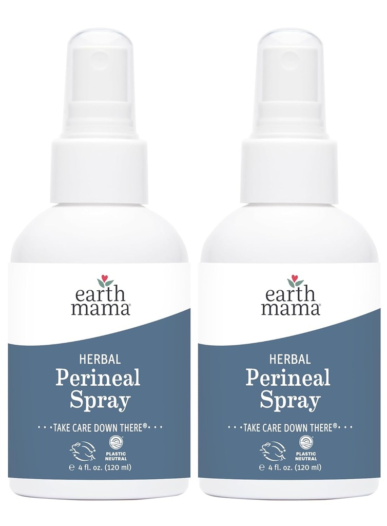 Spray périnéal à base de plantes de la Terre Mama sans danger pour la grossesse et la récupération post-partum, Spray de refroidissement naturel de Hazel pour après la naissance soins féminins essentiels, pas de benzocaine ou Butane, 4-Fl oz (2-Pack)