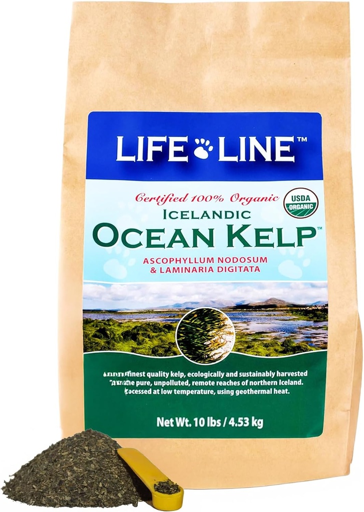 Life Line Organic Ocean Canister Kelp for Cats, Dogs, Livestock, and Horses | Supports Skin, Coat & Immune Health – Reduces Tartar, Plaque & Shedding – Increases Metabolism and aids Digestion -10 lb