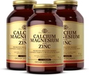 Solgar Calcium Magnésium Plus Zinc - 250 comprimés, paquet de 3 - favorise des os sains, soutient la fonction nerveuse et musculaire - non-OGM, végétalien, sans gluten - 250 portions totales