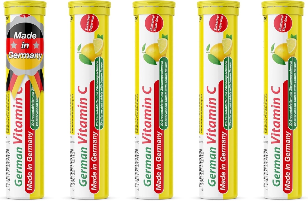 T&D Vitamine C allemande 180 mg - 40 comprimés effervescents de boisson végane - Lime citron - Fabriqué en Allemagne