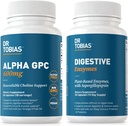 Dr Tobias Alpha GPC & Enzymes Digestifs - Soutien Fonction cognitive et Santé Gut quotidien avec Supplément Choline Biodisponible et Enzymes Premium pour Digestion, Non-OGM