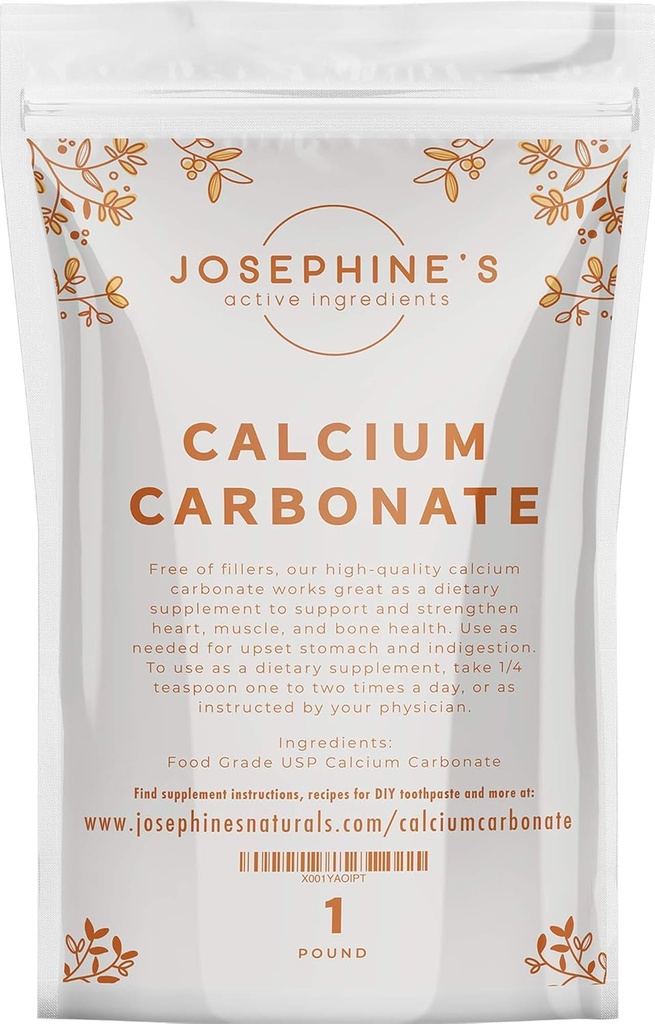 Josephine’s Active Ingredients: Calcium Carbonate Powder - Food Grade Supplement, Heartburn Relief, Ingredient for DIY Toothpaste and Chalk Paint Projects - 1 lb. - No Additives or Fillers
