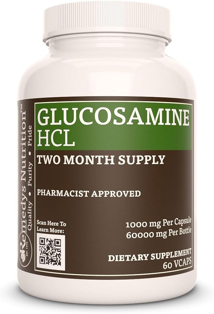 Remedy’s Nutrition Glucosamine HCL | 1,000 mg, 60 Vegan Capsules Dietary Supplement | Two Month Supply