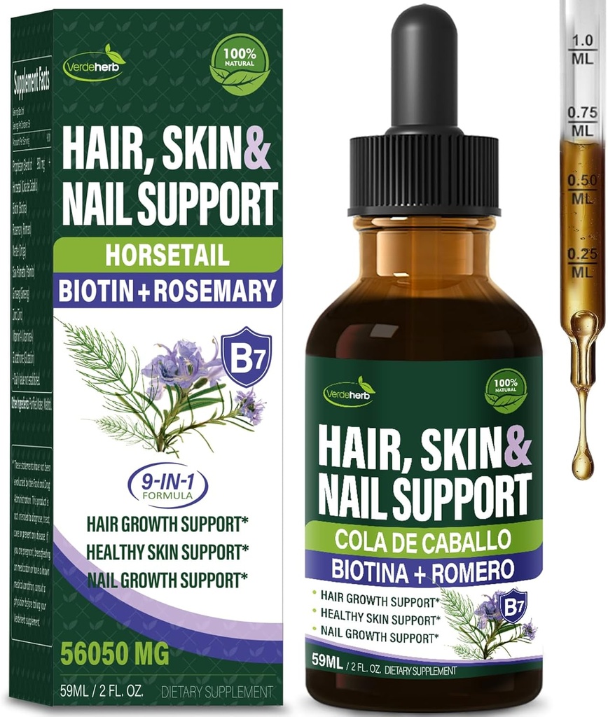Les gouttes liquides à base de plantes, pour la croissance des cheveux, la peau saine et la croissance des ongles, avec extrait de romarin biotin. 2 oz