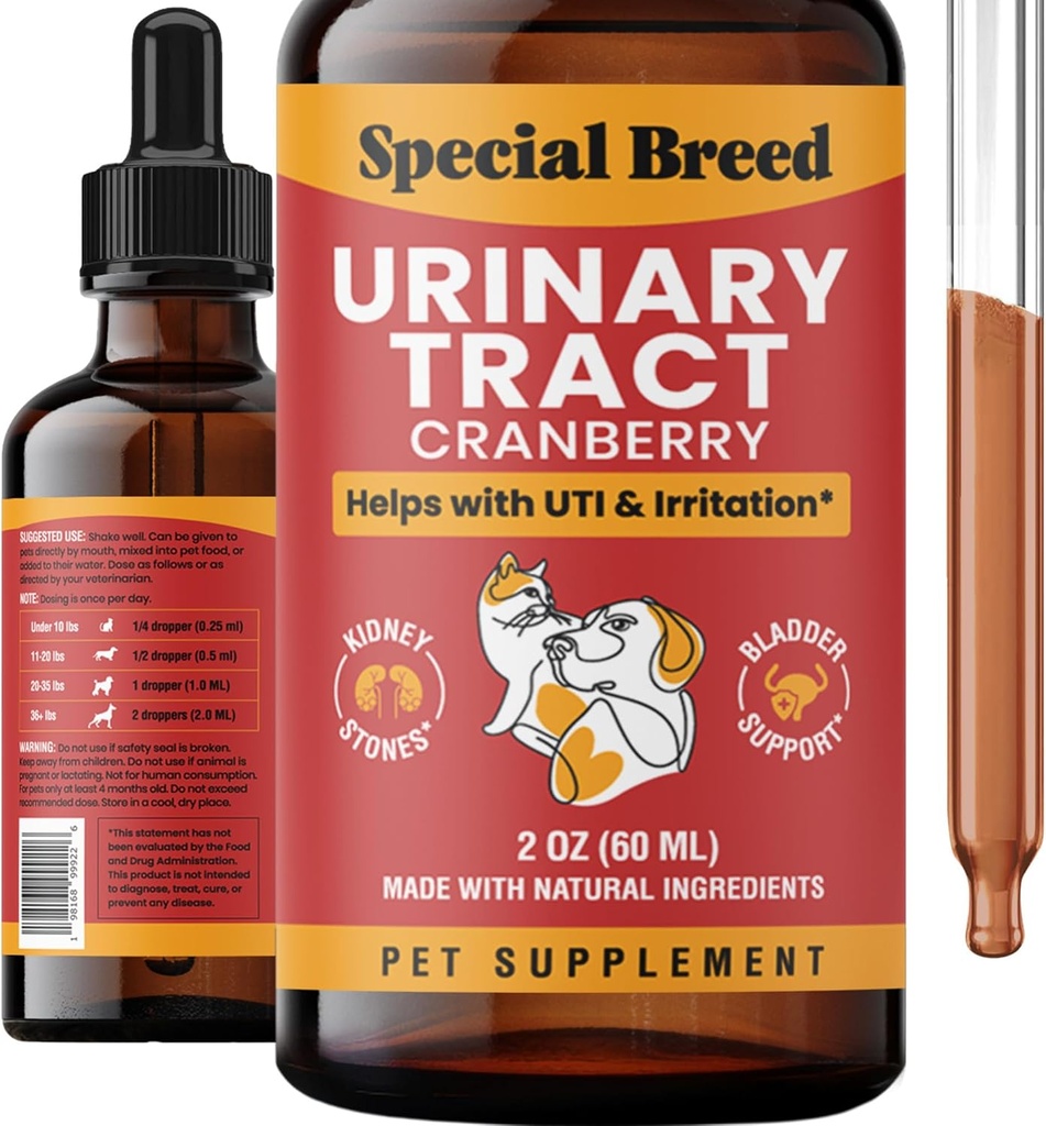 Traitement de l'infection urinaire des chats et des chiens - supplément UTI de canneberge, soutien du rein et de la vésicule, 2 oz