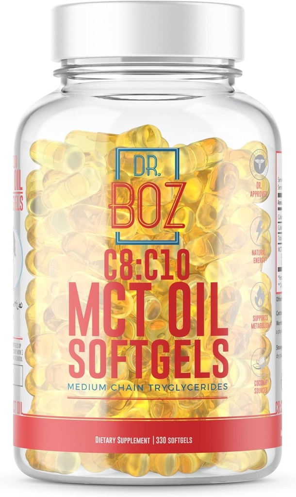 Dr Boz - C8:C10 MCT Oil Supplément (330 Softgels) - Docteur approuvé - Énergie naturelle, gestion du poids et concentration mentale - Augmente les cétones - Fait à partir d'huile de coco pure - Fait aux États-Unis - Self Care