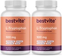 BESTVITE L-Tryptophane 500 mg par gélule (240 gélules végétariennes) (2 boîtes) - Pas de stéarate - Pas de silice - Pas de gélatine - Vegan - Sans gluten - Non OGM