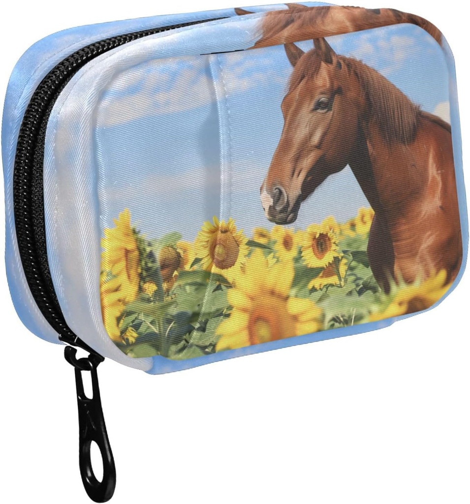 Fustylead Brown Horse in Sunflower Field et Blue Sky Pill Organizer Case avec Zipper 2 fois par jour pour la vitamine et le supplément, 7 jours de voyage Organisateur Case de médecine