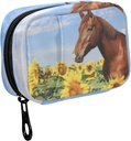 Fustylead Brown Horse in Sunflower Field et Blue Sky Pill Organizer Case avec Zipper 2 fois par jour pour la vitamine et le supplément, 7 jours de voyage Organisateur Case de médecine