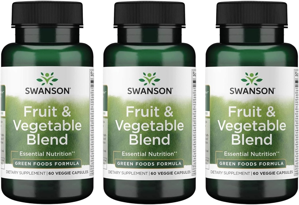 Swanson Fruit& Vegetable Blend - Natural Blend of Over 25 Fruits and Veggies Delivering Essential Nutrients - Powerful Green Foods Veggie Supplement - (60 Veggie Capsules) 3 Pack