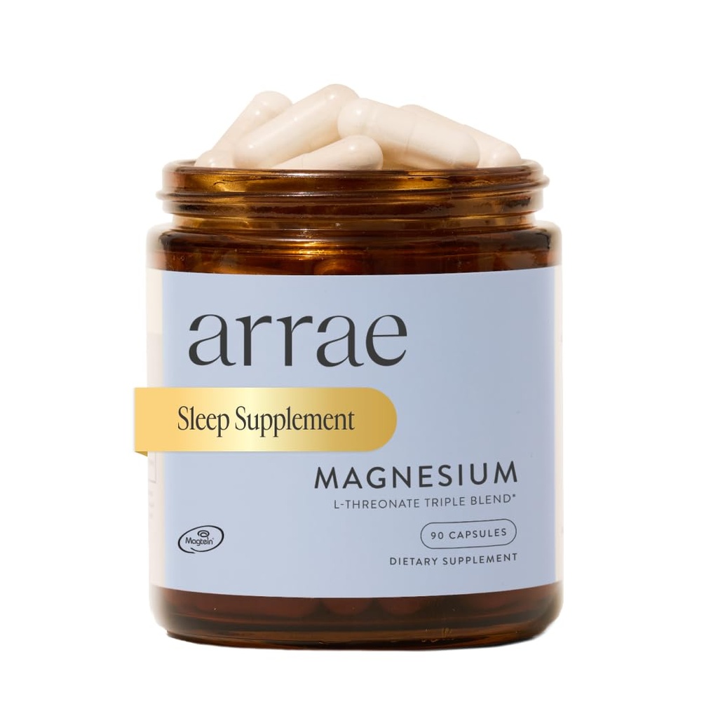 Arrae supplément de magnésium, glycinate de magnésium, citrate et thréonate de L, 250 mg, support d'humeur, sommeil, nerfs et muscles,90 capsules