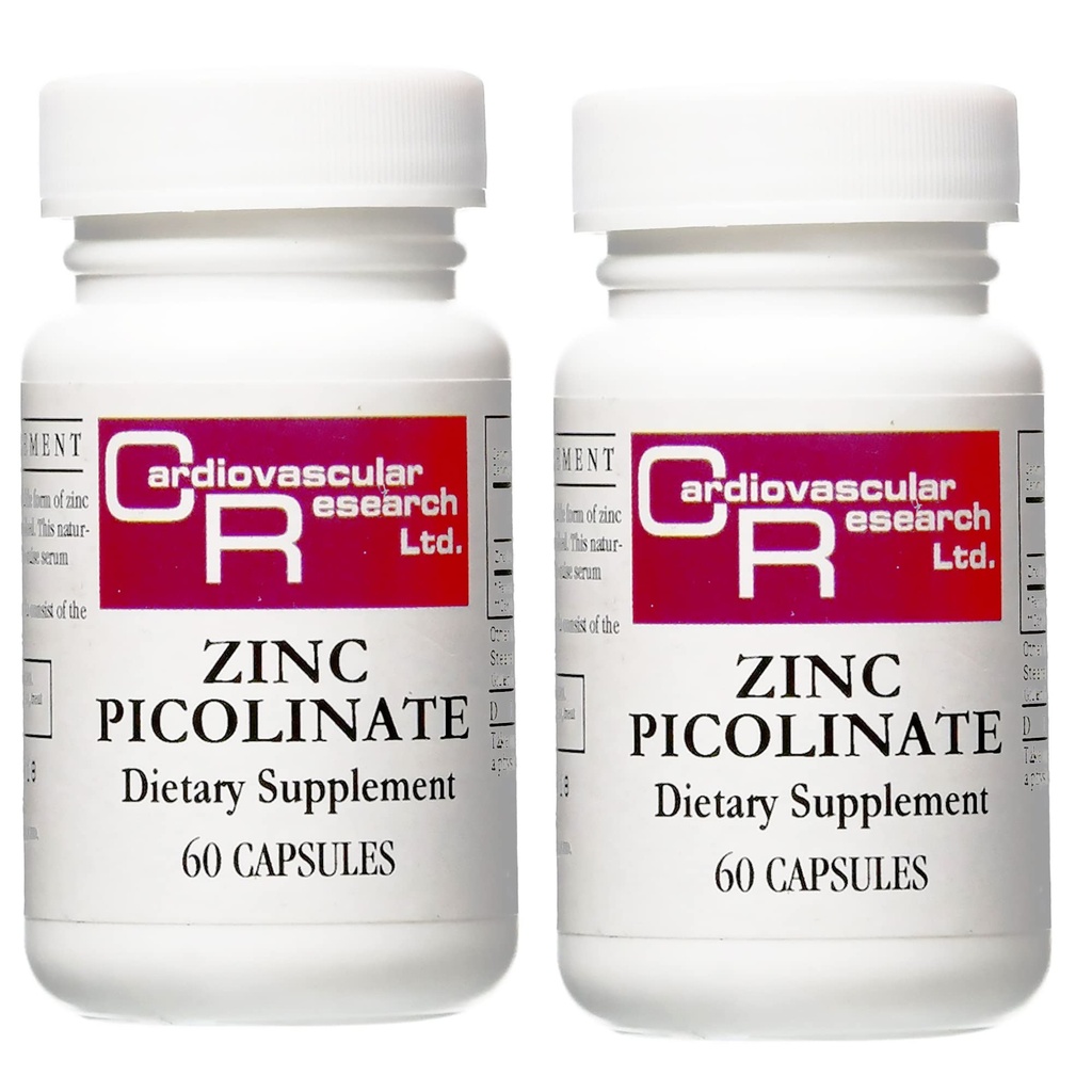 Recherche cardiovasculaire Zinc 25 mg Picolinate de zinc 120 Capsules - pour le support du système immunitaire - Deux bouteilles