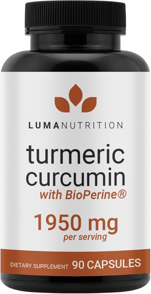 Luma Nutrition Curcumine curcuma avec poivre noir - 95% Curcuminoïdes - 1950mg Par portion - Supplément Turcuma Premium - avec BioPerine pour l'absorption maximale - Fabriqué aux États-Unis - 90 Capsules