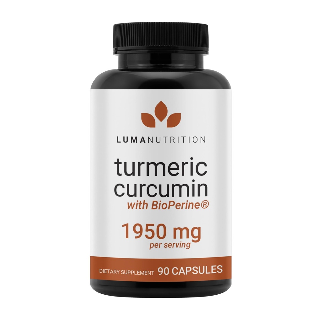Luma Nutrition Curcumine curcuma avec poivre noir - 95% Curcuminoïdes - 1950mg Par portion - Supplément Turcuma Premium - avec BioPerine pour l'absorption maximale - Fabriqué aux États-Unis - 90 Capsules
