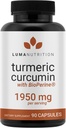Luma Nutrition Curcumine curcuma avec poivre noir - 95% Curcuminoïdes - 1950mg Par portion - Supplément Turcuma Premium - avec BioPerine pour l'absorption maximale - Fabriqué aux États-Unis - 90 Capsules