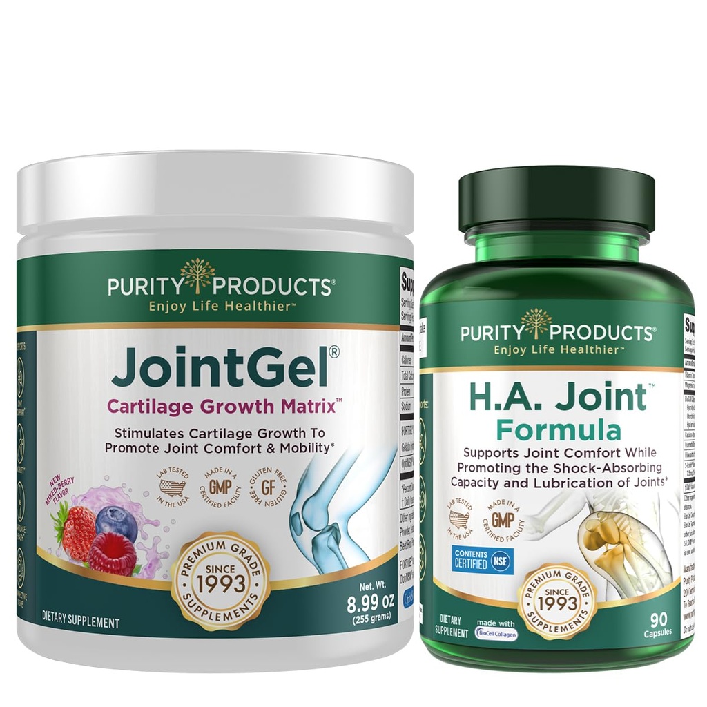 Purity Products JointGel (Berry Flavor) + HA Joint Formula Bundle Bioactive Collagen Peptides + MSM - Supports Joint Function + Flexibility While Fortifying Joint Cartilage - Hyaluronic Acid +More