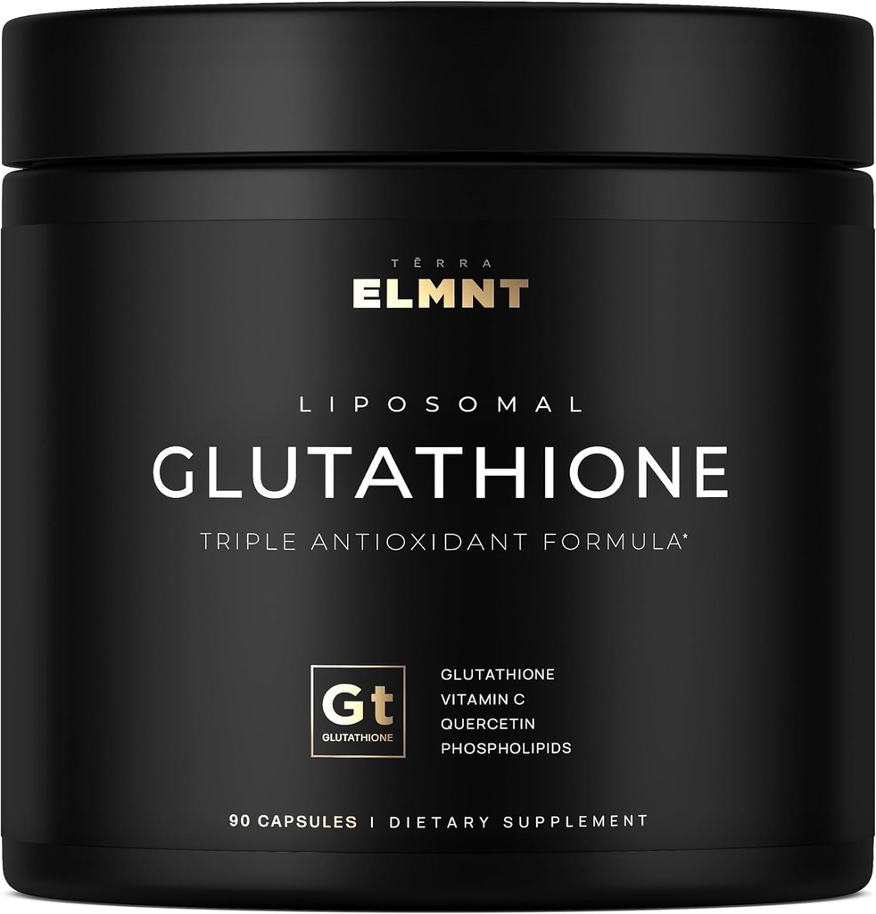 ELMNT 2150mg Supplément super liposomique de glutathion w. Vitamine C, Quercetin & Pure L Glutathion 2000mg Formule triple action Glutathion Supplément liposomique w. Phospholipide couche - 90 pilules, non-OGM