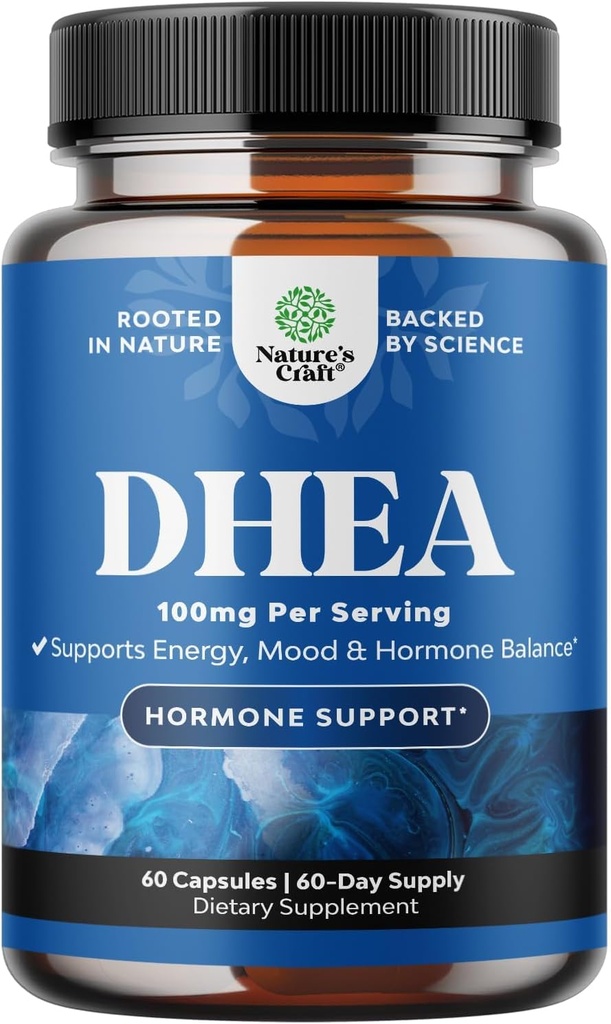Supplément DHEA pour les femmes et les hommes - pur DHEA 100mg pour l'équilibre hormonal, améliore la stabilité de l'humeur, la fonction cérébrale, le système immunitaire, l'énergie et la fertilité - Capsules de déshydroépiandrostérone pour adultes - 60 Ct