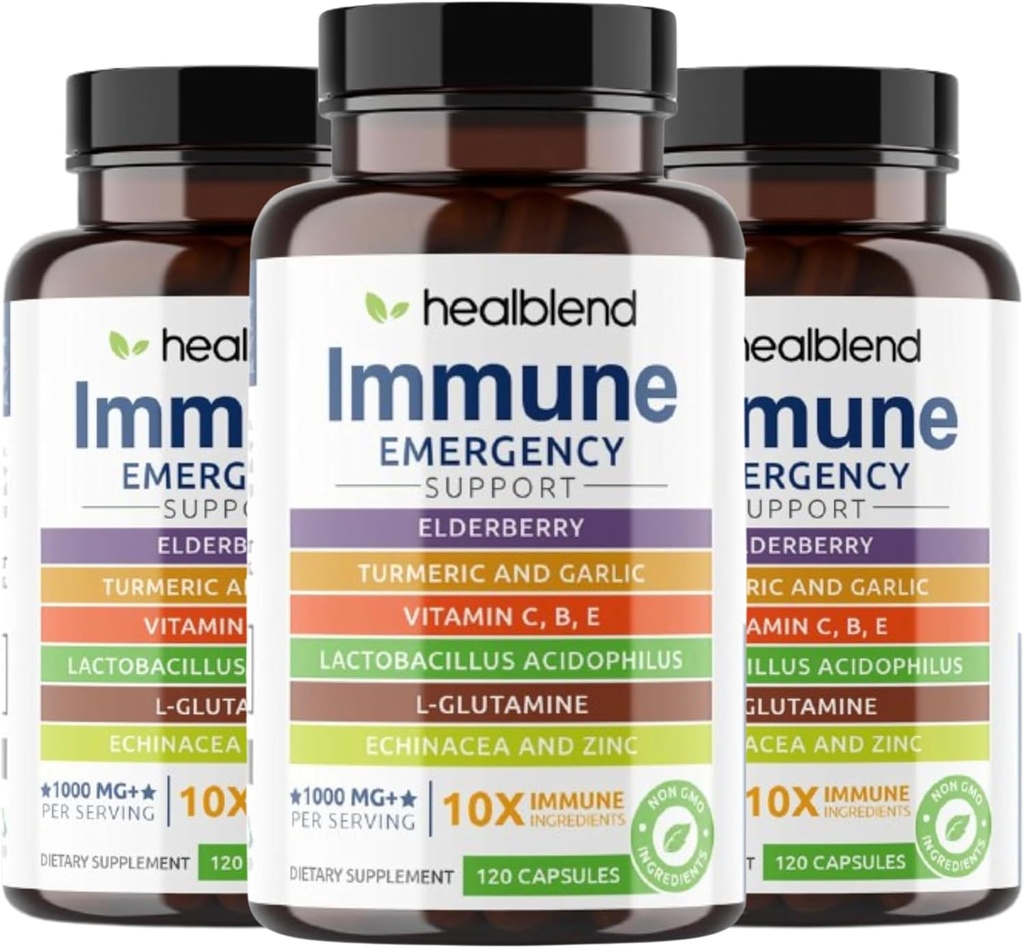 booster de supplément de soutien immunitaire 10 en 1 avec Elderberry, Zinc, Echinacea, Turmeric, Lactobacillus Acidophilus, pour adultes (3 Pack)