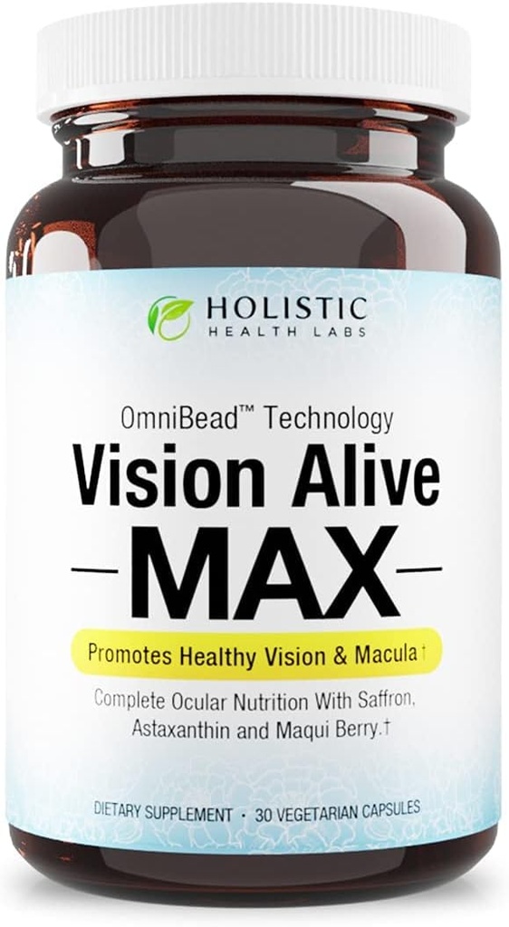 Holistic Health Labs Vision Alive Max with 8 Natural Ingredients Lutemax® 2020, Bilberry, Blueberries, c3g de Currant Noir, Maqui Berry, Safran et Astaxanthin (30 comte (paquet de 1))