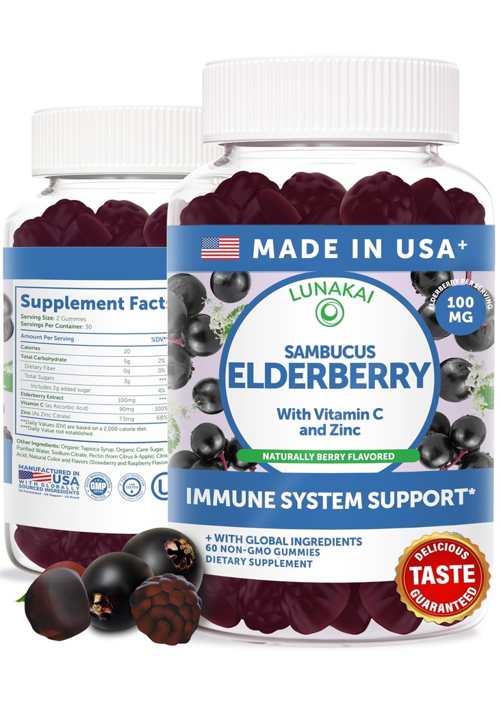 Lunakai USA Gommies d'ail pour adultes et enfants avec vitamine C et zinc - Immune Support, Antioxydants, Non-OGM, 60 Gommies