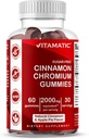 Gommies de chrome sans sucre vitamatiques avec cannelle Ceylan – Équivalent de 2000 mg par portion (extrait 83 mg) – Non-OGM, sans gluten – 60 Gommies végétaliens