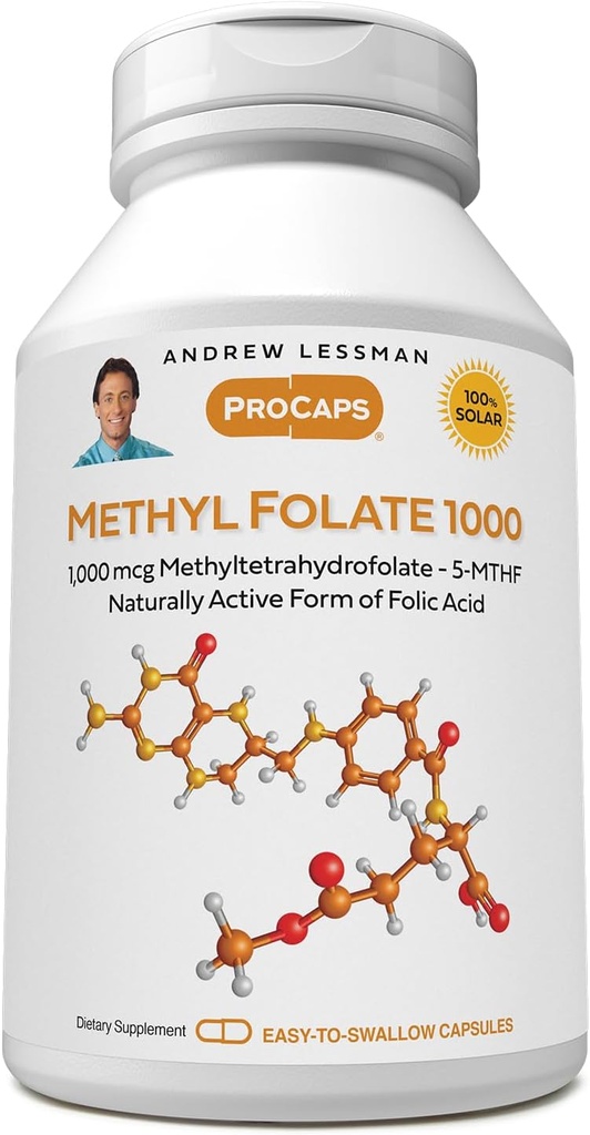 ANDREW MOINSMAN Methyl Folate 1000mg - 240 Capsules - 1000 mcg L-Methyl Folate, Niveaux de Potentence de Vitamine Essentielle B9. Soutient la santé cardiaque, cérébrale, immunitaire et la grossesse. Capsules faciles à avaler