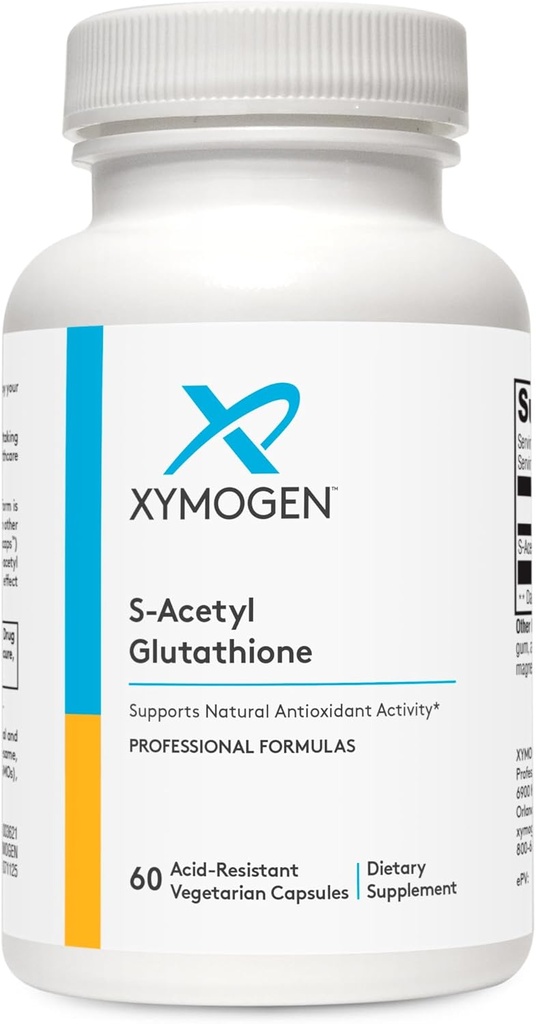 XYMOGEN S acétyl glutathion - Supplément de glutathion acétylé d'absorption supérieure avec capsules résistantes à l'acide stomach - Vieillissement sain, cellulaire, antioxydant + support immunitaire (60 capsules)
