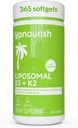 UpNourish Liposomal D3 & K2 MK-7, Absorption avancée pour la santé optimale des os et des immunes, fournitures 5000 UI 125 mcg Vitamine D3 et 100 mcg Vitamine k2 avec huile de coco biologique, 365 mini softgels