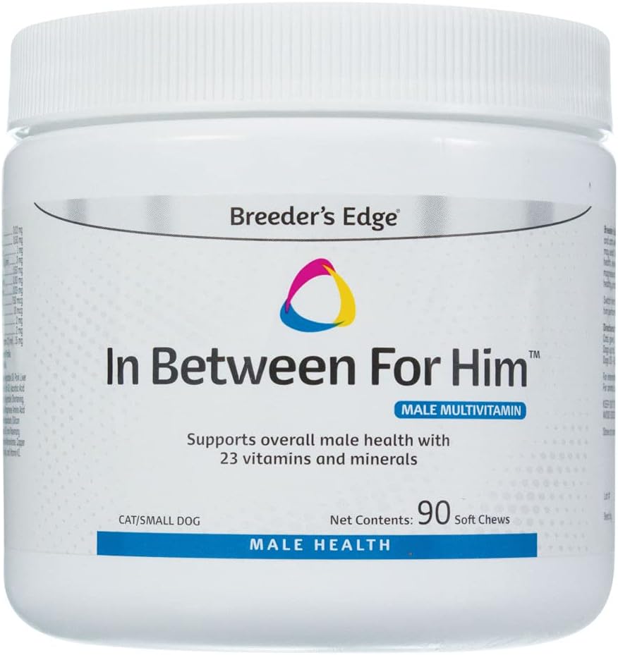 Breeder’s Edge in Between for Him Multivitamin for Male Dogs and Cats, Supports Energy, Cardiovascular Function, and Prostate Health, 23 Vitamins and Minerals, Made in USA, 60 Count