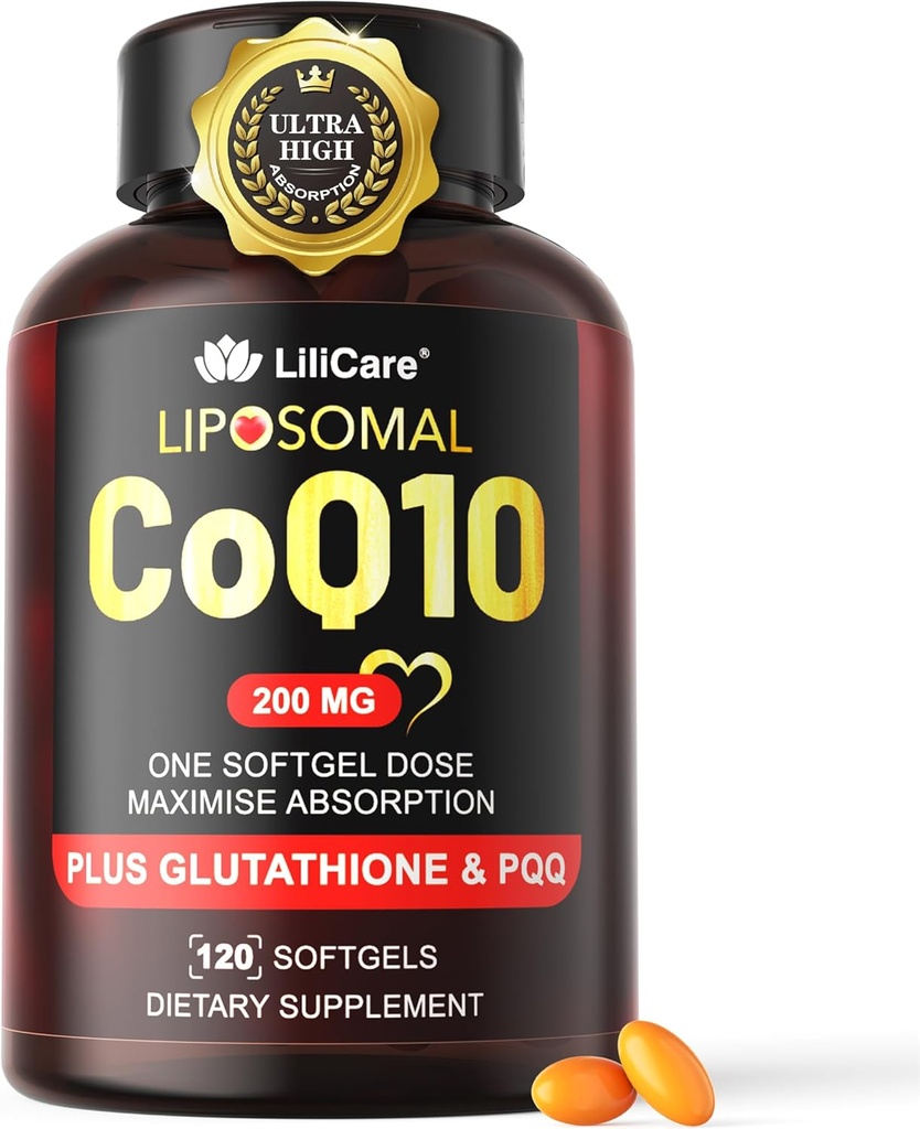 CoQ10-200mg-Softgels, 120 Servants Liposomal CoQ10 PQQ & Black Pepper Extract for Maximum Absorption - Ultra Ubiquinone Coenzyme Q10 Supplément Puissant Antioxydant Supporte Hear-t & Energy Boost