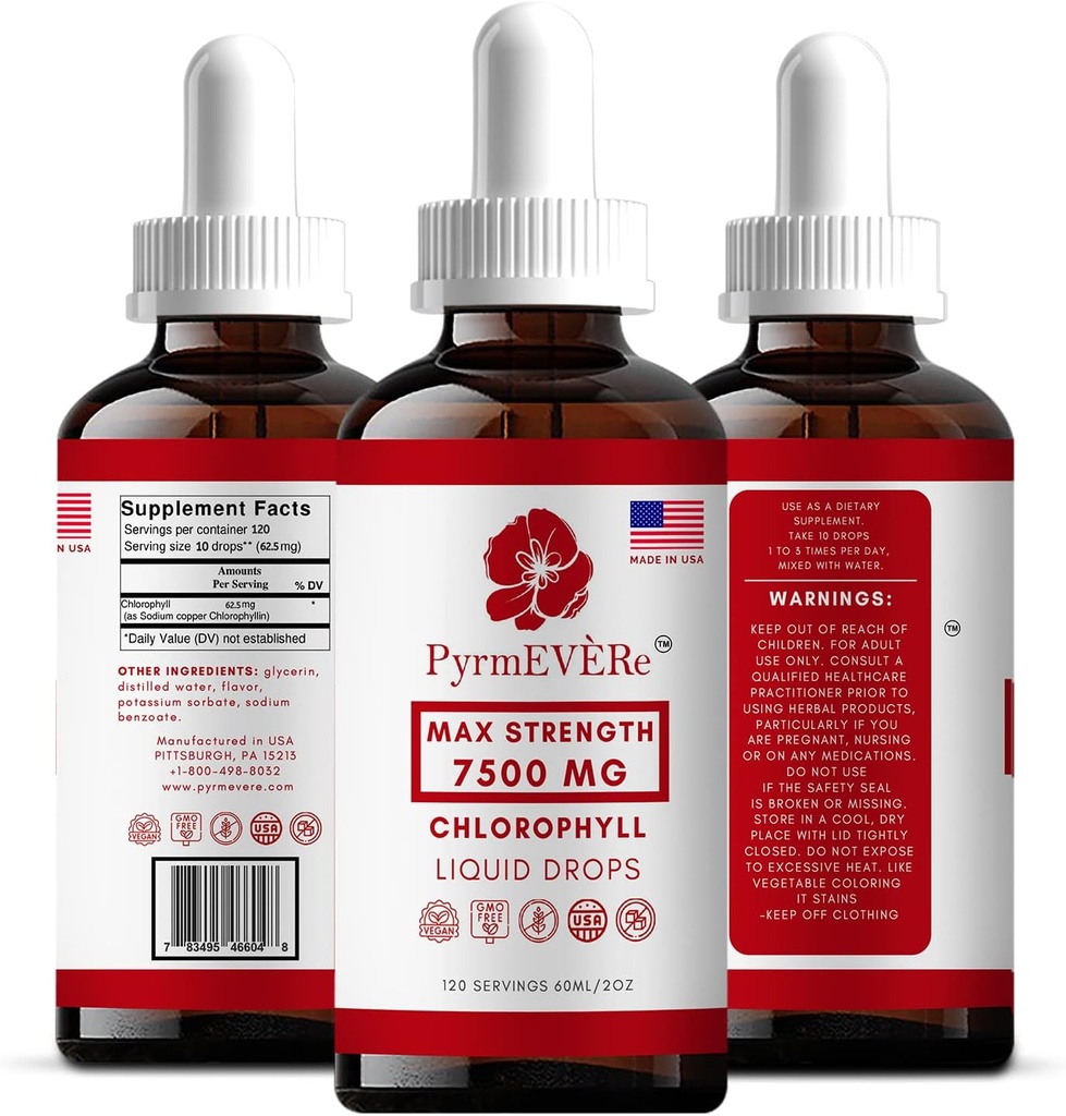 PyrmEVERe Chlorophylle gouttes liquides -Fabriqué aux États-Unis, Mint Flavor, Chlorophylle liquide.