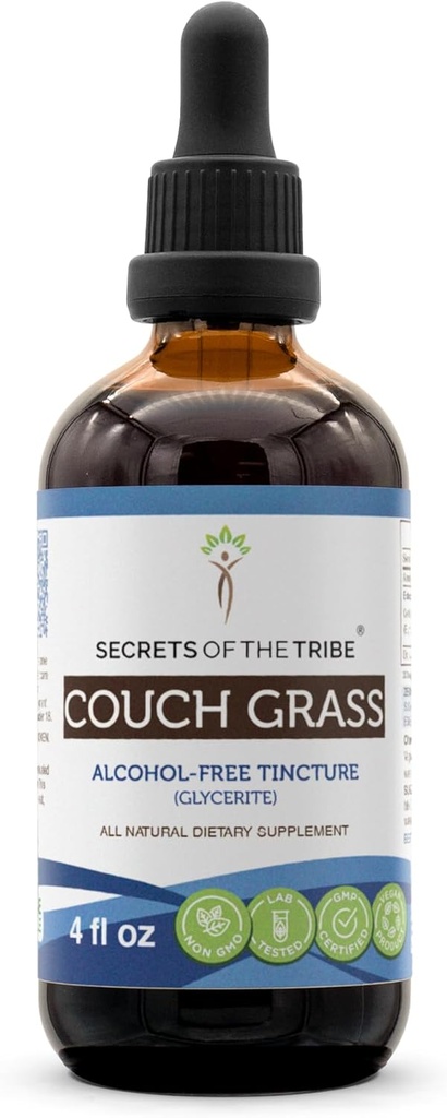 Secrets de la Tribe Couch Grass Tecture Extrait sans alcool, Couch Grass (Elymus Repens) Racine séchée (4 FL OZ)